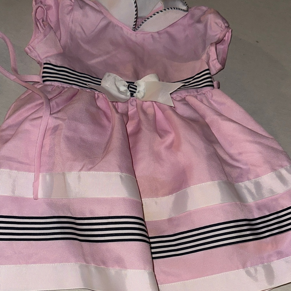 Kids Size 24M Pink Striped Dress with Bow.
